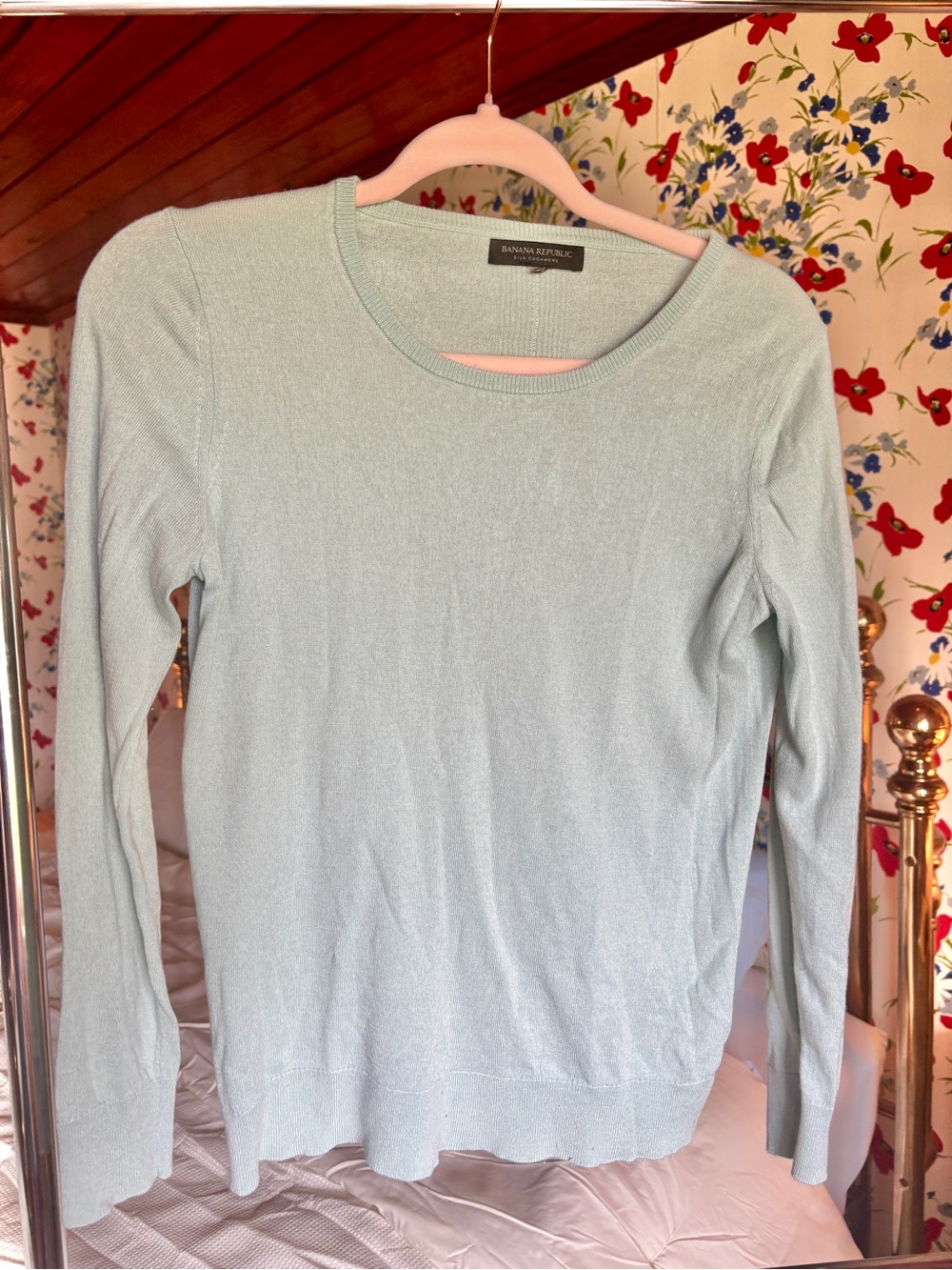 banana republic silk cashmere sweater small light blue preppy quiet luxury